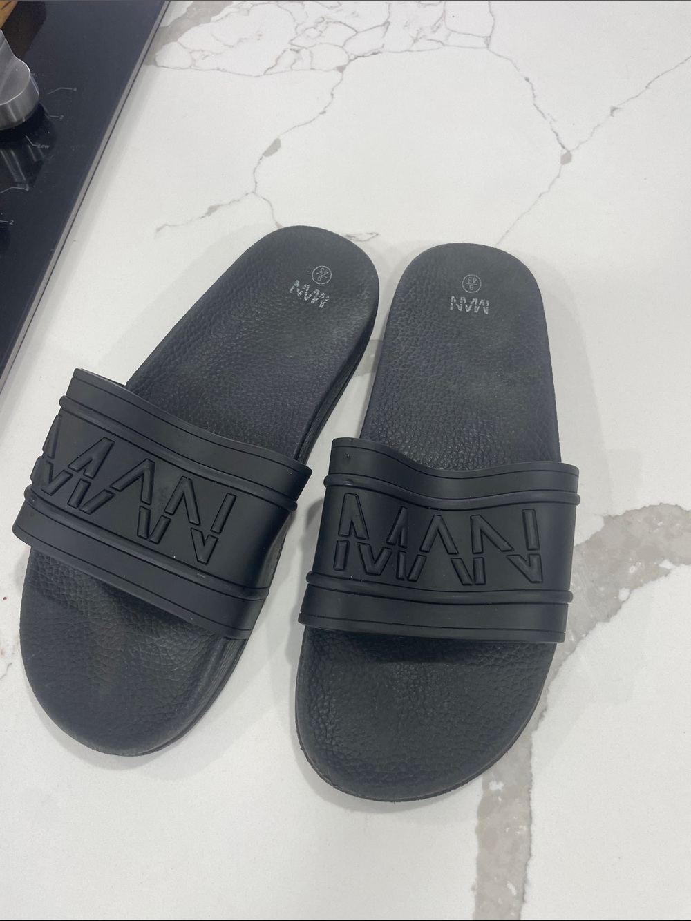 MAN Black Logo Slide Sandals
